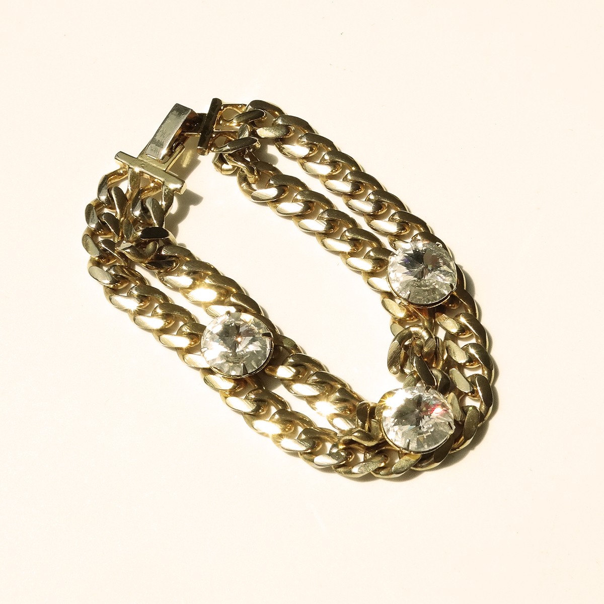 ★80s Vintage gold tone chain × Rhinestone bracelet
