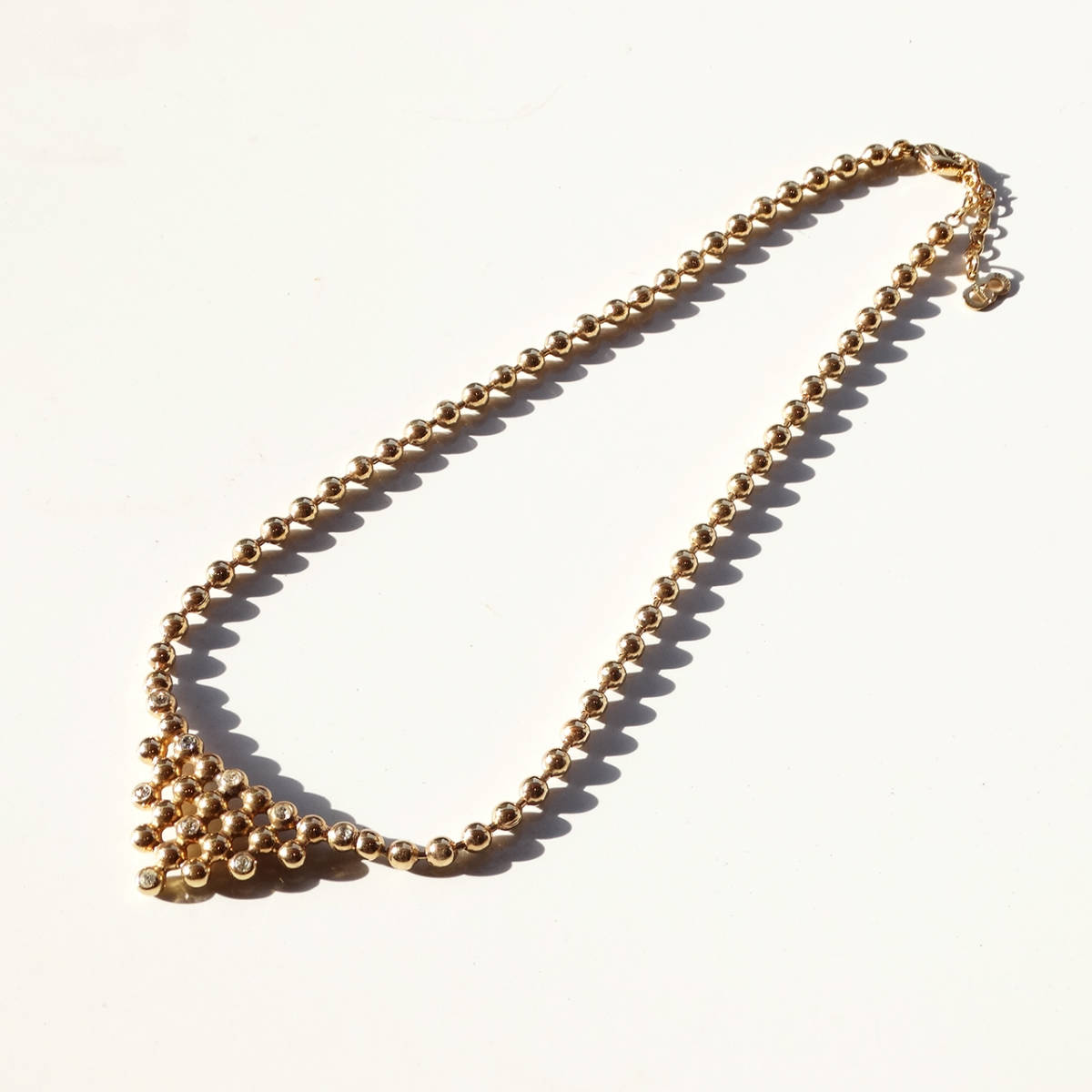 ★「Christian Dior」gold tone ball chain vintage necklace_画像4