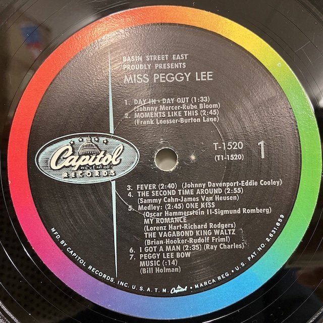 ●即決VOCAL LP Peggy Lee / Basin Street East T-1520 jv4373 米オリジナル ペギー・リー _画像2