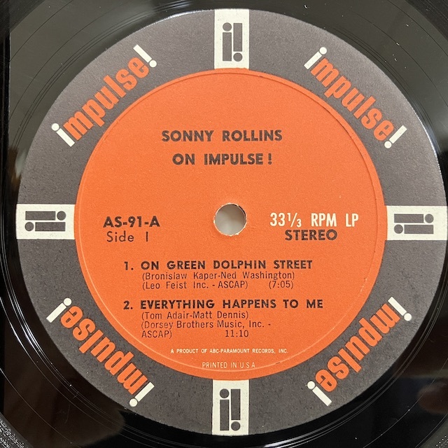 ●即決LP Sonny Rollins / on Impulse as-91 j36773 米オリジナル、オレンジAbc Paramount LW手書き/Vangelder ソニー・ロリンズ_画像3