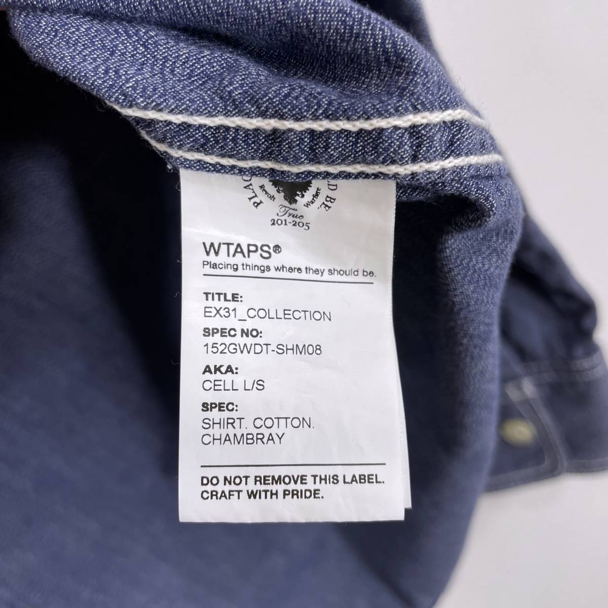 WTAPS CELL LS M デニム 長袖 シャツ ブルー ステッチ カジュアル 無地 152GWDT-SHM08 ダブルタップス_画像6