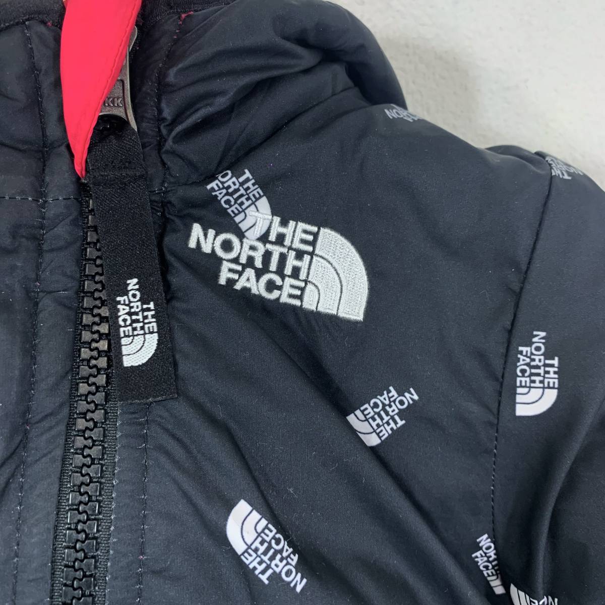 THE NORTH FACE KIDS リバーシブル ダウン ジャケット ピンク ブラック 6-12M ロゴ キッズ アウター 総柄 パタゴニア_画像5