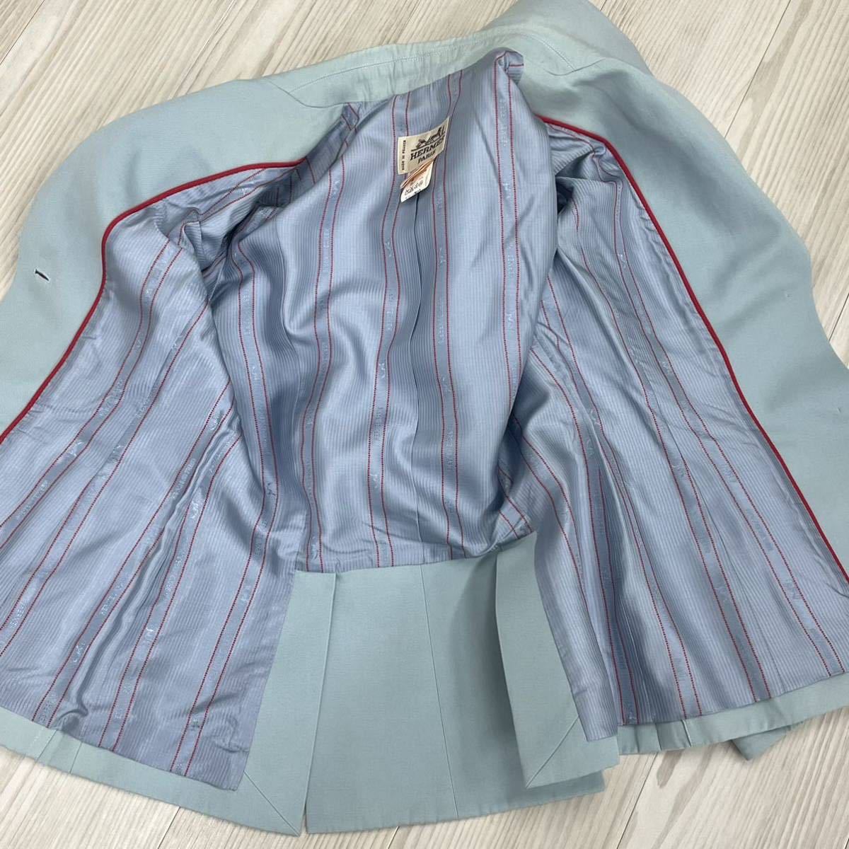 HERMES Hermes Vintage Old cotton H Logo button tailored jacket & skirt setup suit 