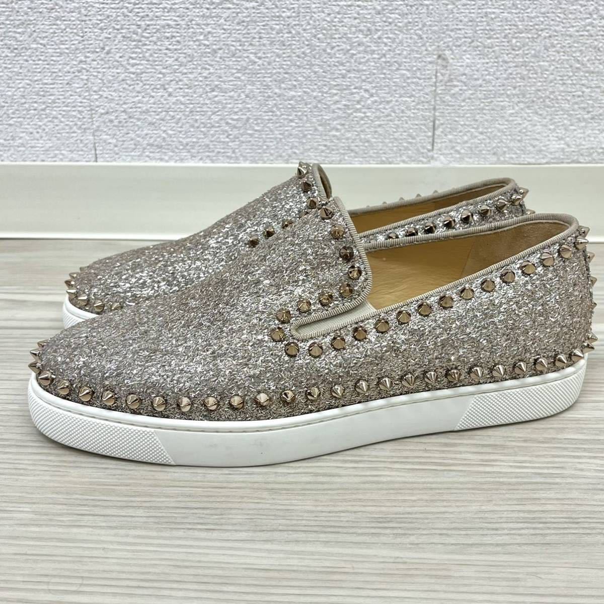 Christian Louboutin クリスチャン ルブタン PIK BOAT WOMAN FLAT GLITTER スパイクスタッズ グリッター  スリッポン シューズ