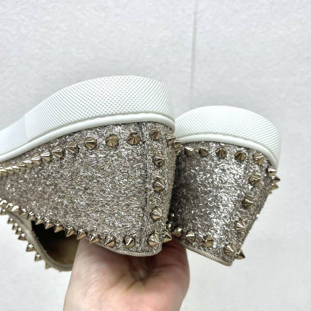 Christian Louboutin クリスチャン ルブタン PIK BOAT WOMAN FLAT GLITTER スパイクスタッズ グリッター  スリッポン シューズ