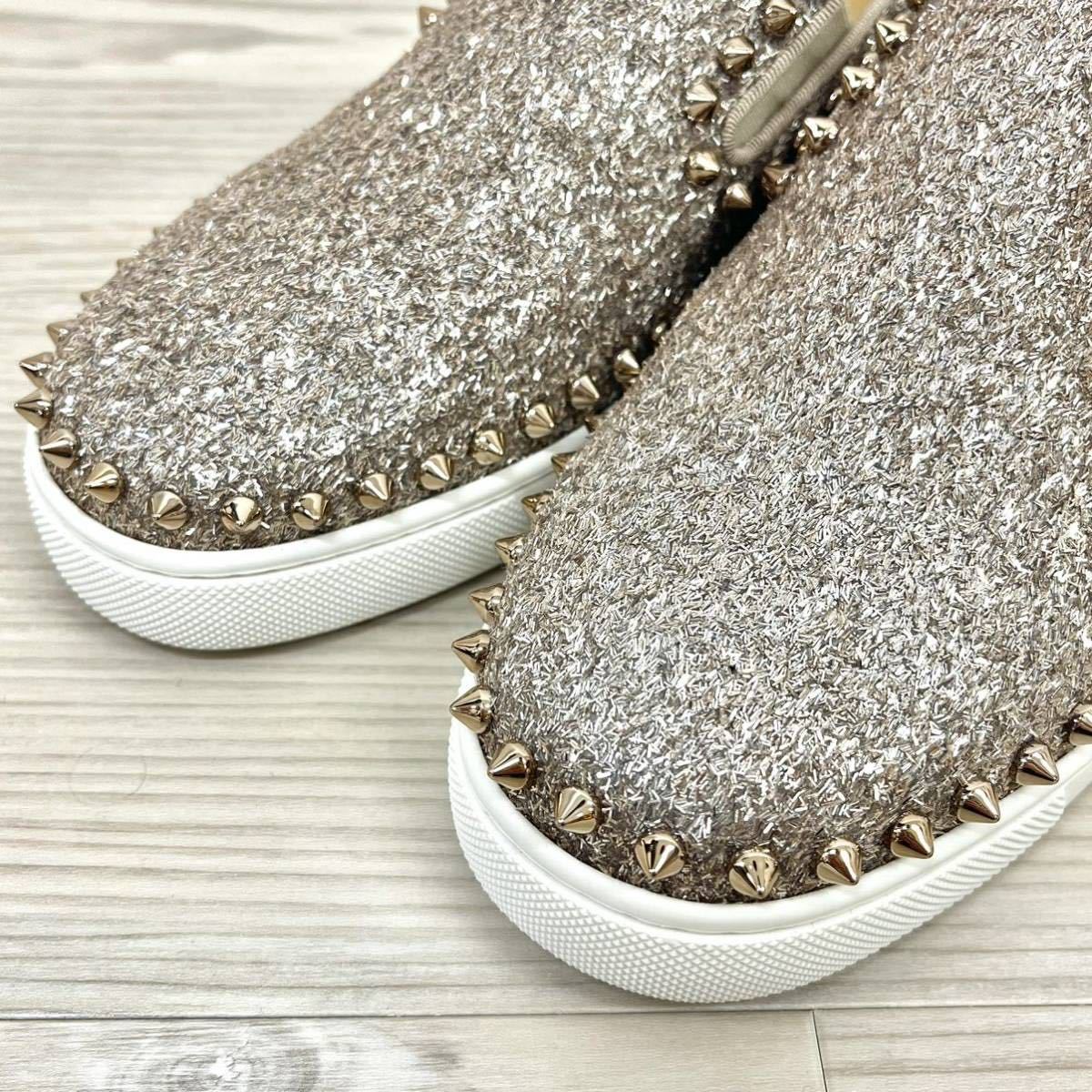 Christian Louboutin クリスチャン ルブタン PIK BOAT WOMAN FLAT GLITTER スパイクスタッズ グリッター  スリッポン シューズ