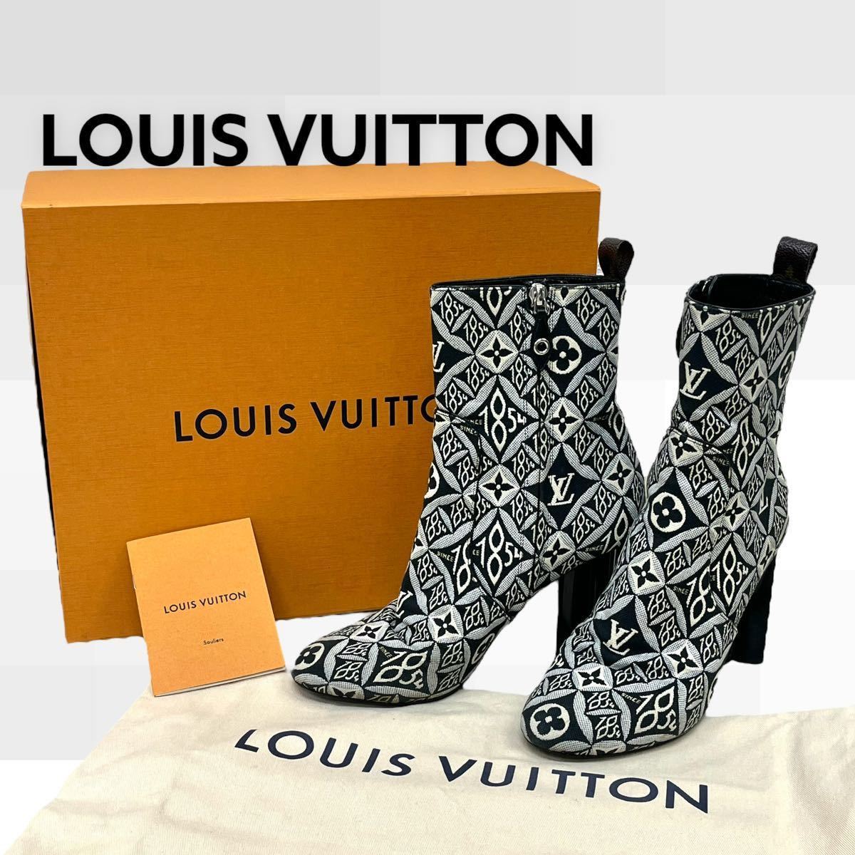 定価139,700円 箱保存袋付き LOUIS VUITTON ルイヴィトン Since1854 シルエット・ライン モノグラム ジャカード アンクルブーツ NL0290_画像1