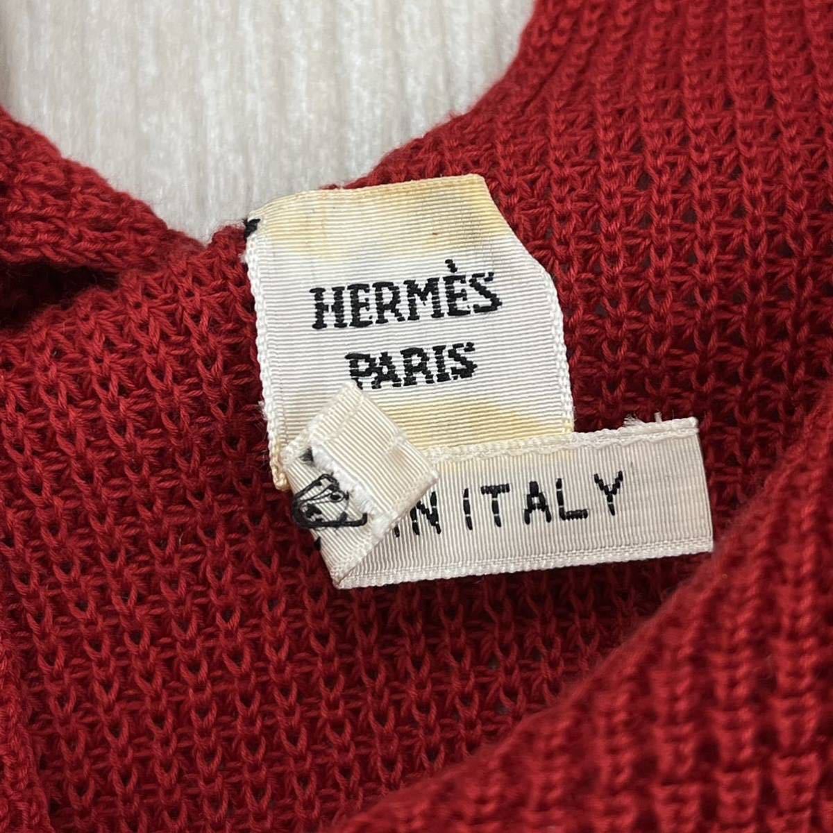 高級 HERMES エルメス コットン シルク混 Vネック 半袖 サマーニット セーター レディース_画像4