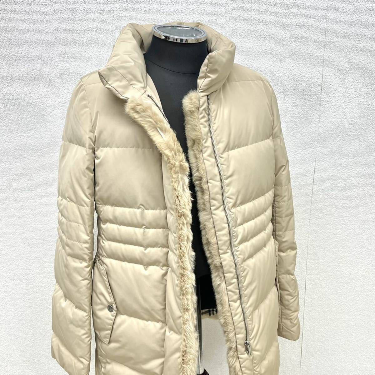 BURBERRY バーバリー 裏地ノバチェック柄 ラビットファー付き スタンドカラー ダウンコート レディース FR012-826-40