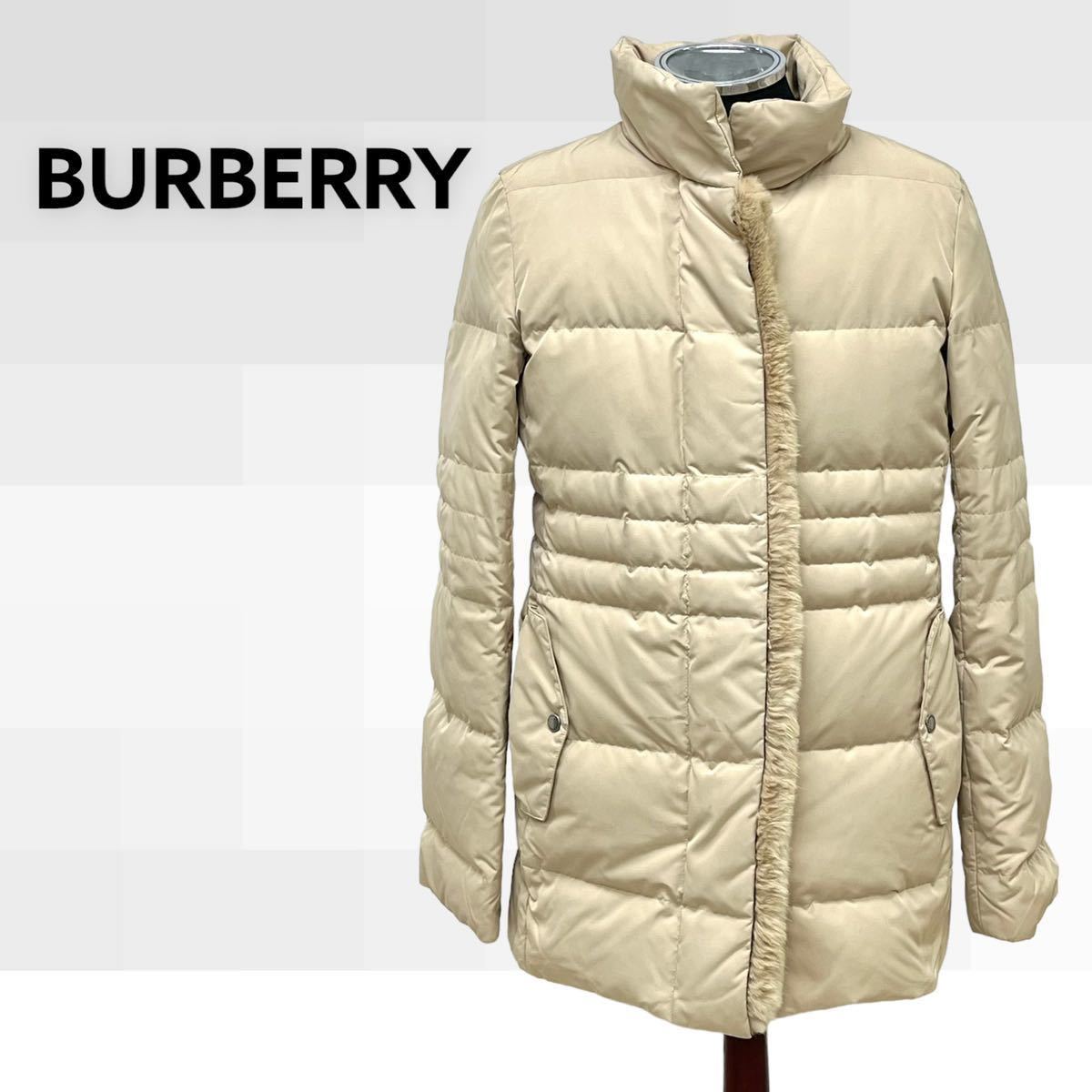 BURBERRY バーバリー 裏地ノバチェック柄 ラビットファー付き スタンドカラー ダウンコート レディース FR