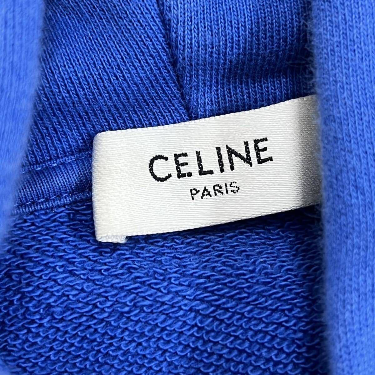 CELINE セリーヌ フードロゴ コットンフリース ルーズ スウェットシャツ パーカー ブルー メンズ 2Y499052H