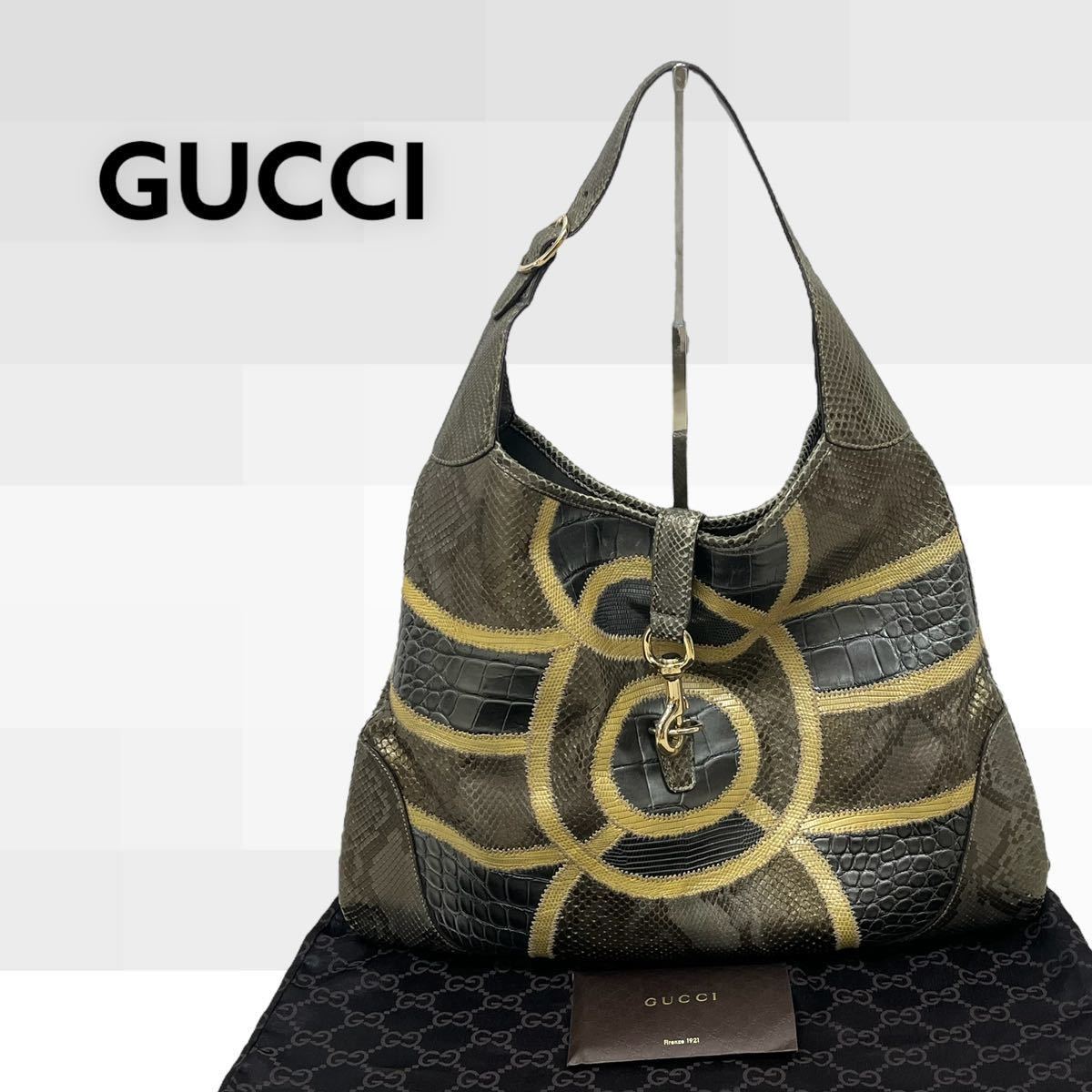 高級 保存袋付き GUCCI グッチ ジャッキー パイソンレザー 本革 ワン