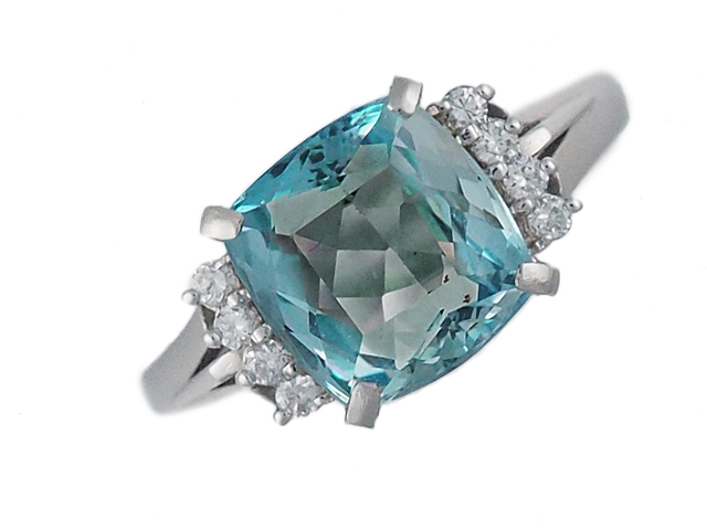 音羽屋□ アクアマリン/2.58ct ダイヤ/0.10ct Pt900 プラチナ デザイン