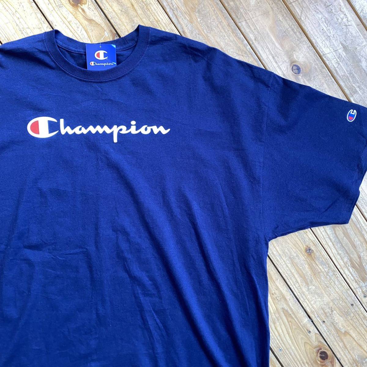 新品 Champion チャンピオン 半袖Tシャツ メンズ 4XLサイズ ブランドロゴ ビッグサイズ カジュアル ネイビー 未使用品 USA古着 T1880_画像1