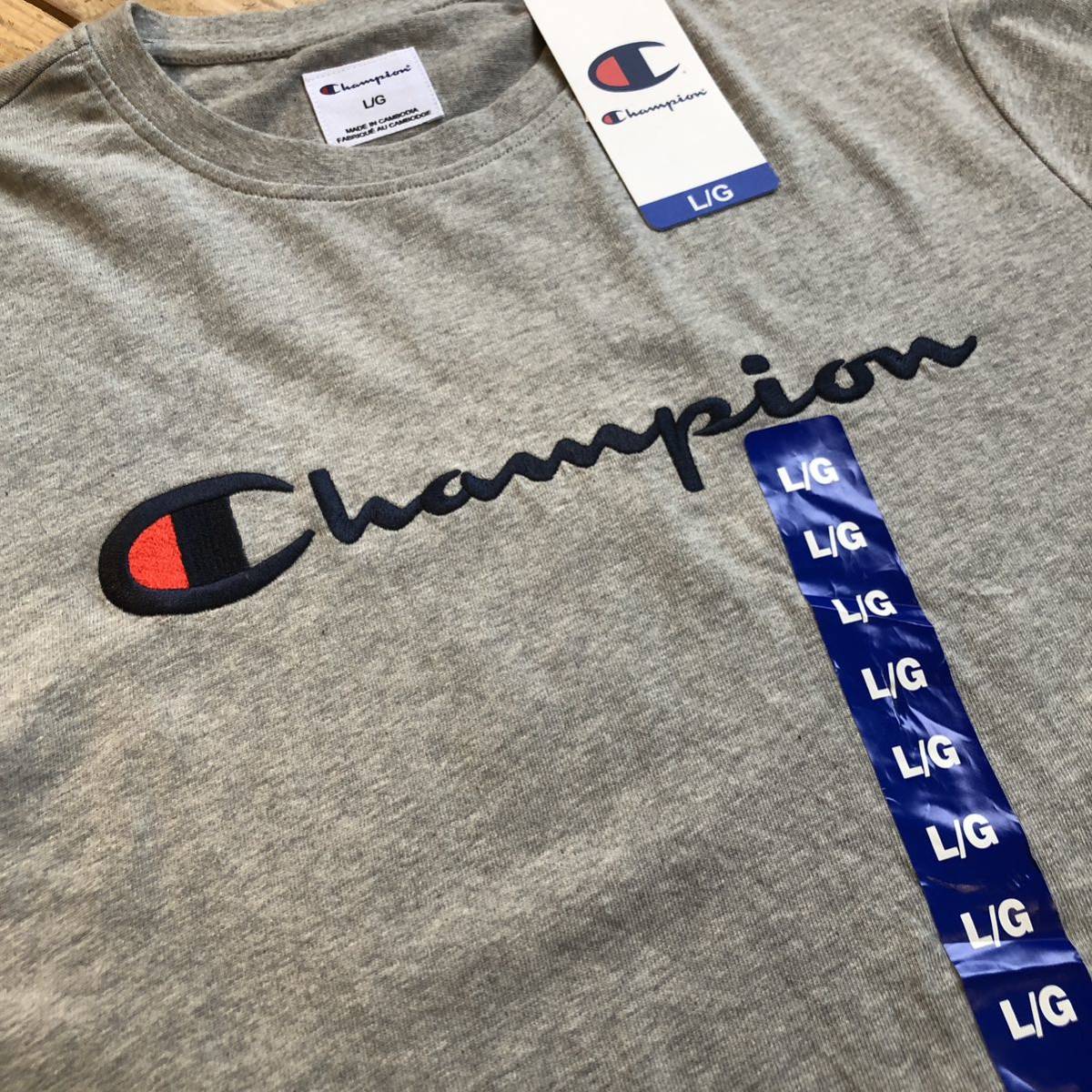 新品 Champion チャンピオン 長袖Tシャツ メンズ Lサイズ ロンT カジュアル ブランドロゴ グレー タグ付き未使用品 アメリカ仕入 T1927_画像5