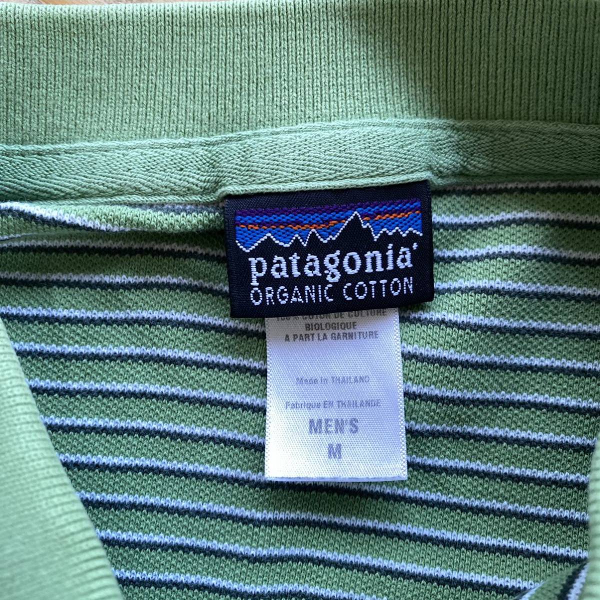 USA 古着 Patagonia パタゴニア ポロシャツ 半袖 メンズ Mサイズ ライトグリーン ボーダー 刺繍ロゴ アウトドア アメリカ仕入 T1941_画像4