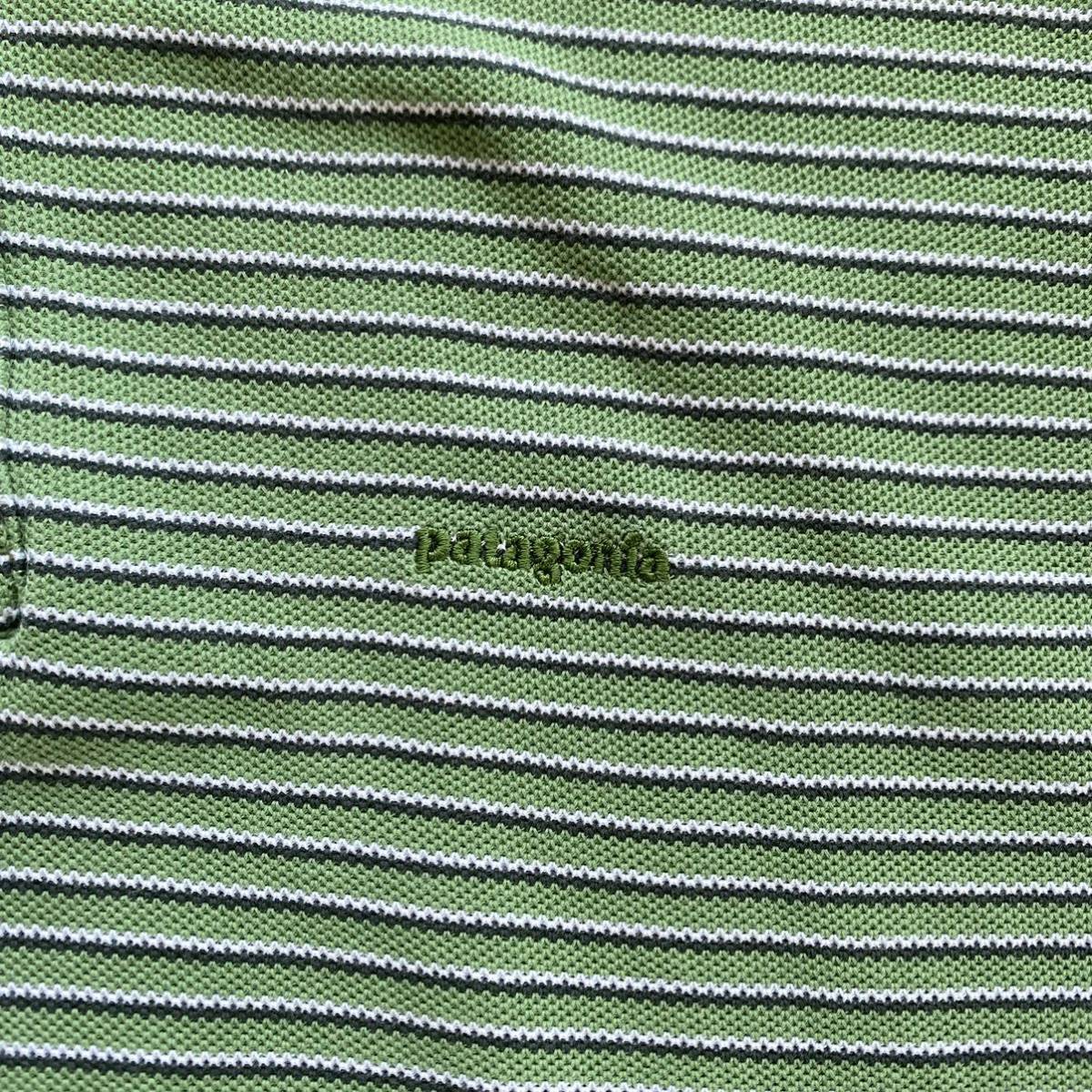 USA 古着 Patagonia パタゴニア ポロシャツ 半袖 メンズ Mサイズ ライトグリーン ボーダー 刺繍ロゴ アウトドア アメリカ仕入 T1941_画像6