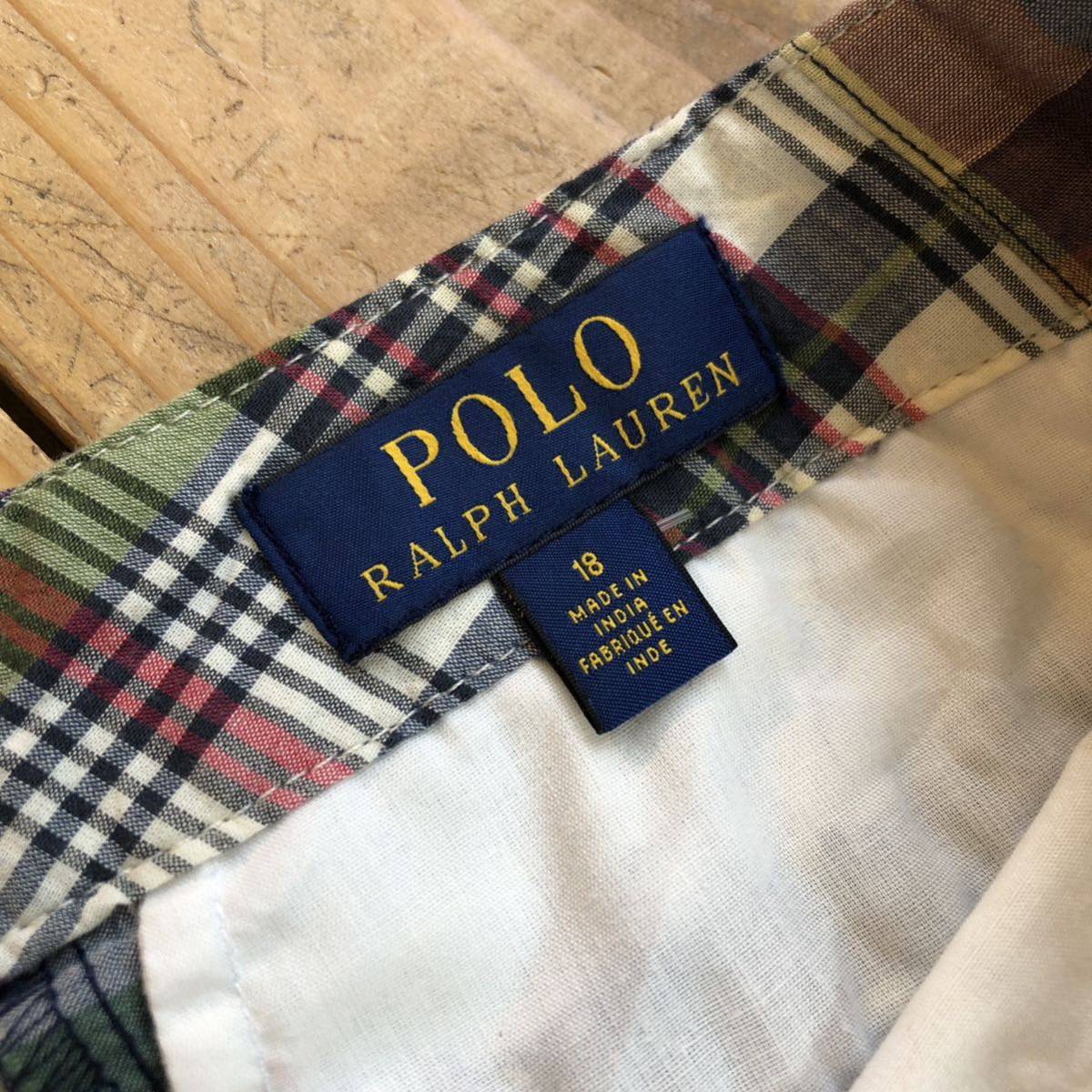 USA б/у одежда POLO RALPH LAUREN Polo Ralph Lauren шорты шорты Kids 18 размер проверка лоскутное шитье America скупка P0871