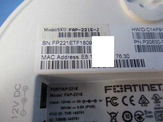 ▲Ω保証有 ZK1★24047★FAP-221E-J FortiAP-221E FORTINET 無線アクセスポイント 領収書発行可能 ・祝10000取引!! 同梱可 キレイ_画像2