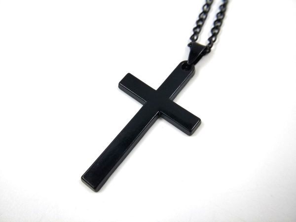  Cross 10 character . necklace pendant stainless steel black 