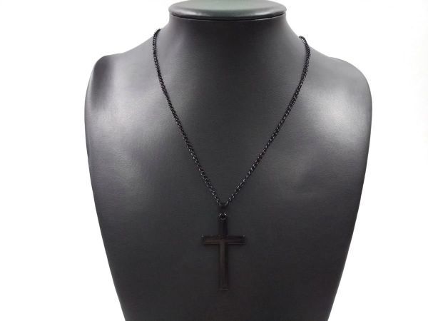  Cross 10 character . necklace pendant stainless steel black 