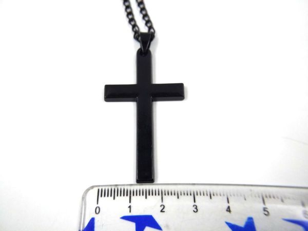  Cross 10 character . necklace pendant stainless steel black 