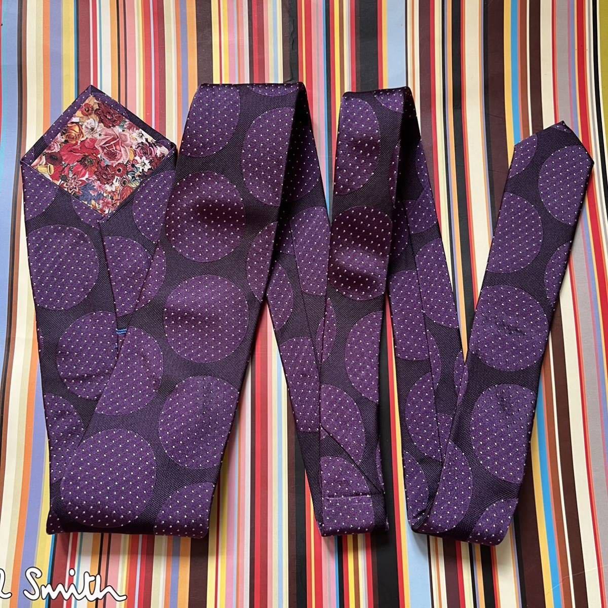 美品】ポールスミス ネクタイ 8cm 日本製 ドット 花柄 シルク100