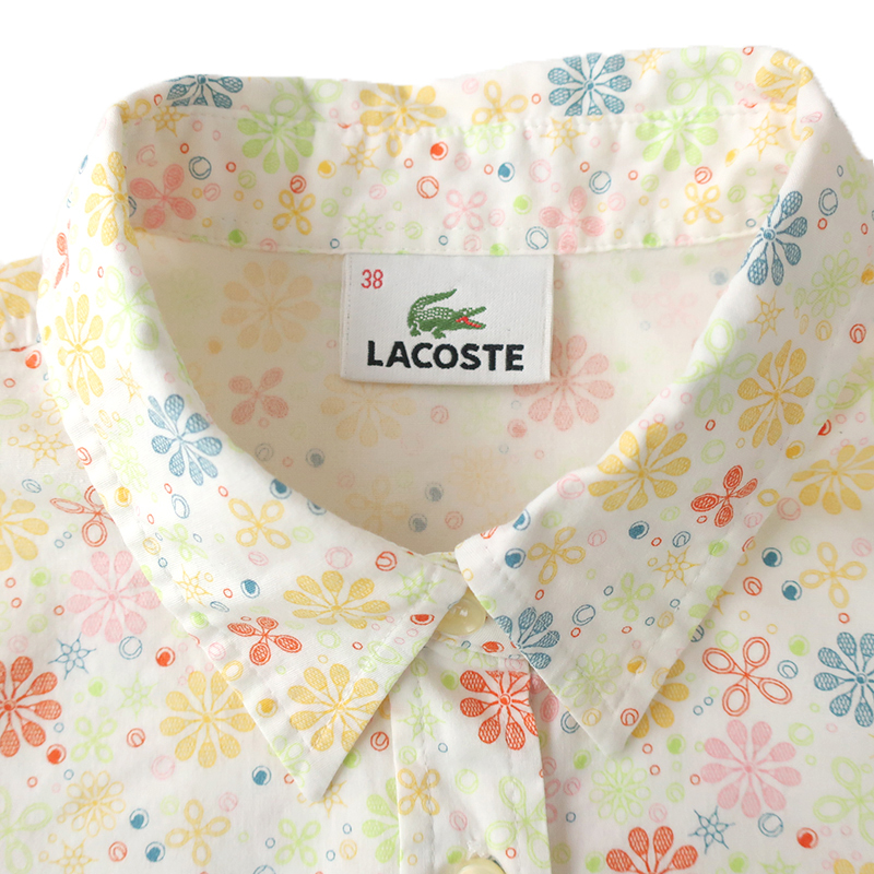 日本製 LACOSTE ラコステ フローラル総柄 花柄 ストレッチコットンシャツ マルチカラー 38_画像2