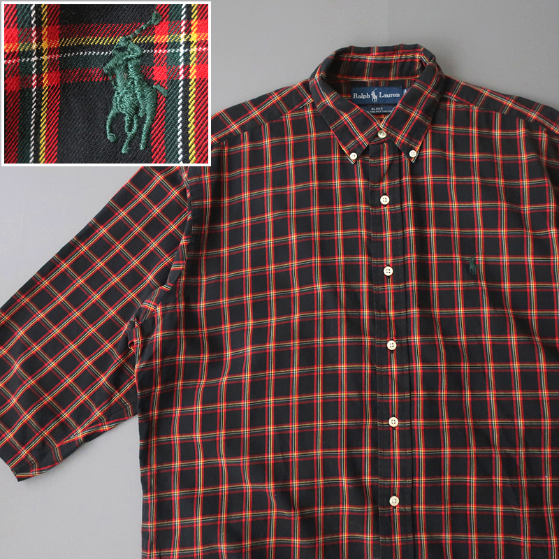 ラルフローレン BLAKE コットンツイルシャツ 7分袖リメイク　タータンチェック(M)_画像1