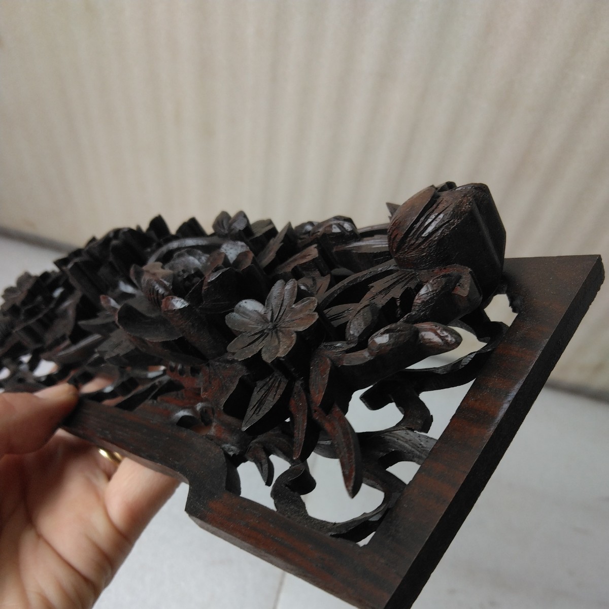 [ postage included article limit ] purple .... carving decoration board control number (1317) dead stock wooden sculpture coating finish width 25.5.× height 7.8.