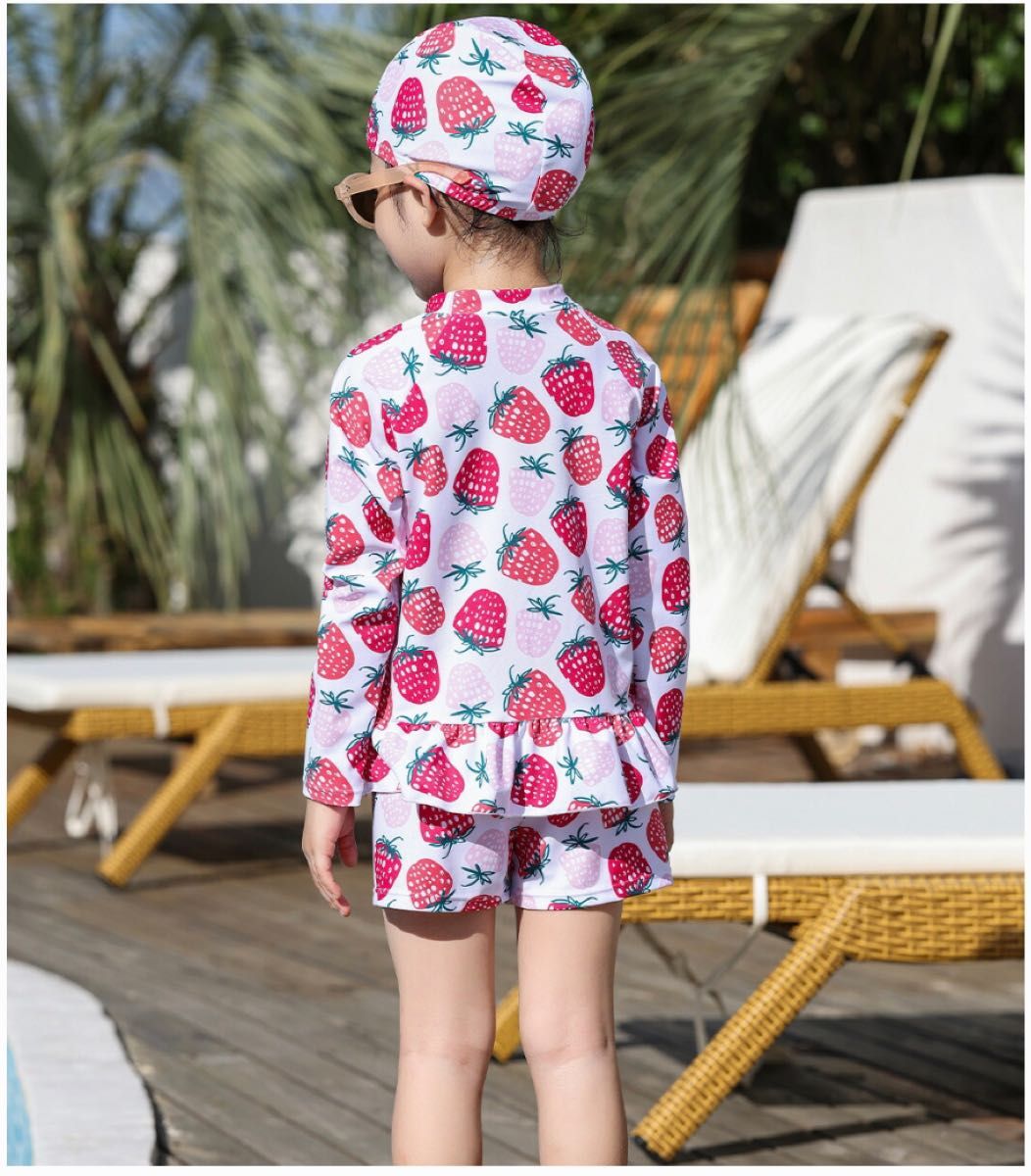 新品 未使用 3点セット ラッシュガード 120 女の子 110 セット キッズ 可愛い 未開封 いちご イチゴ ピンク 水着