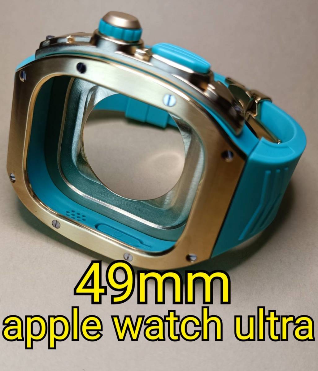  золотой синий Raver 49mm apple watch ultra Apple часы Ultra metal кейс нержавеющая сталь custom golden concept золотой концепция 