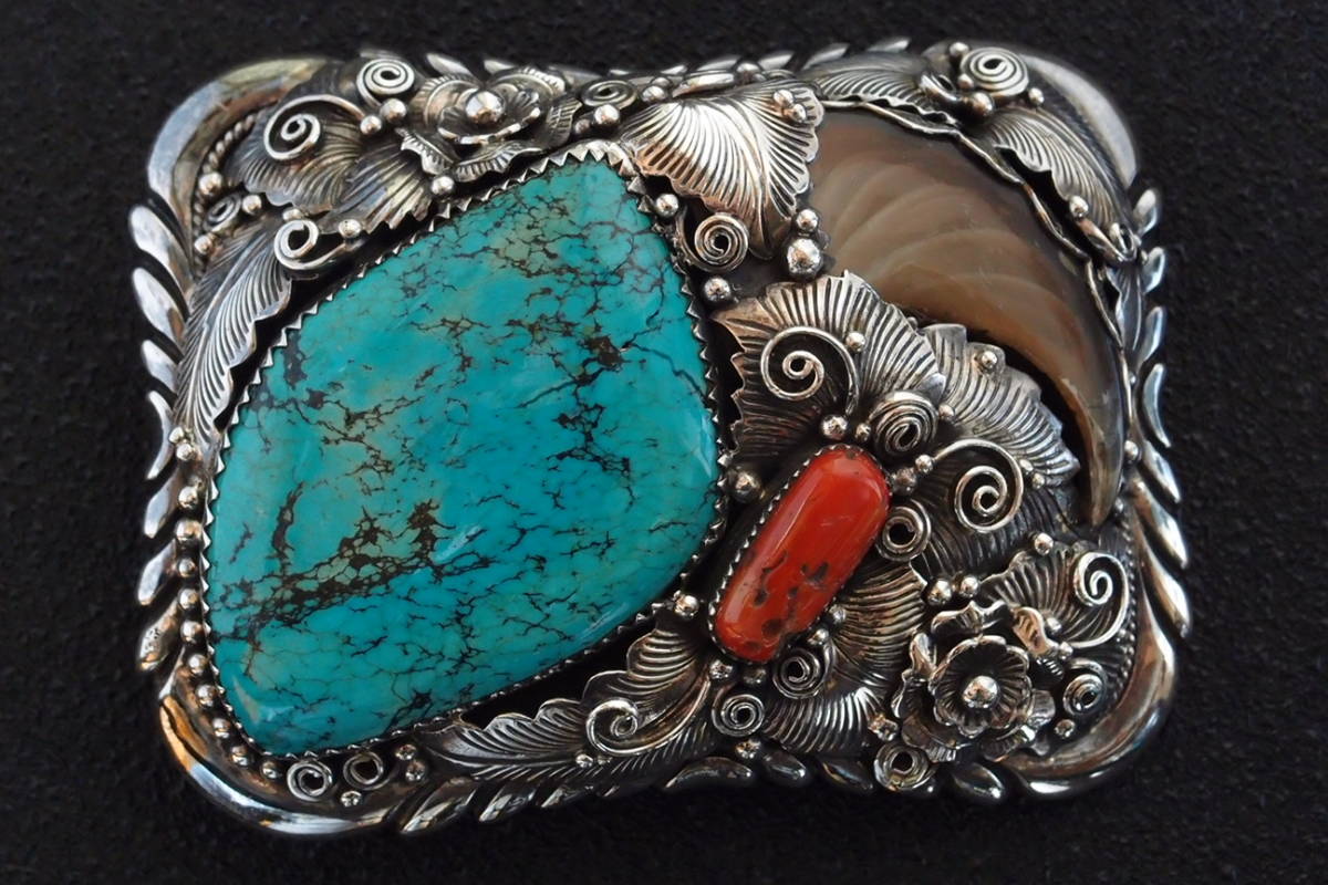 Navajo * silver buckle / Bear Claw / turquoise / red coral / silver 925