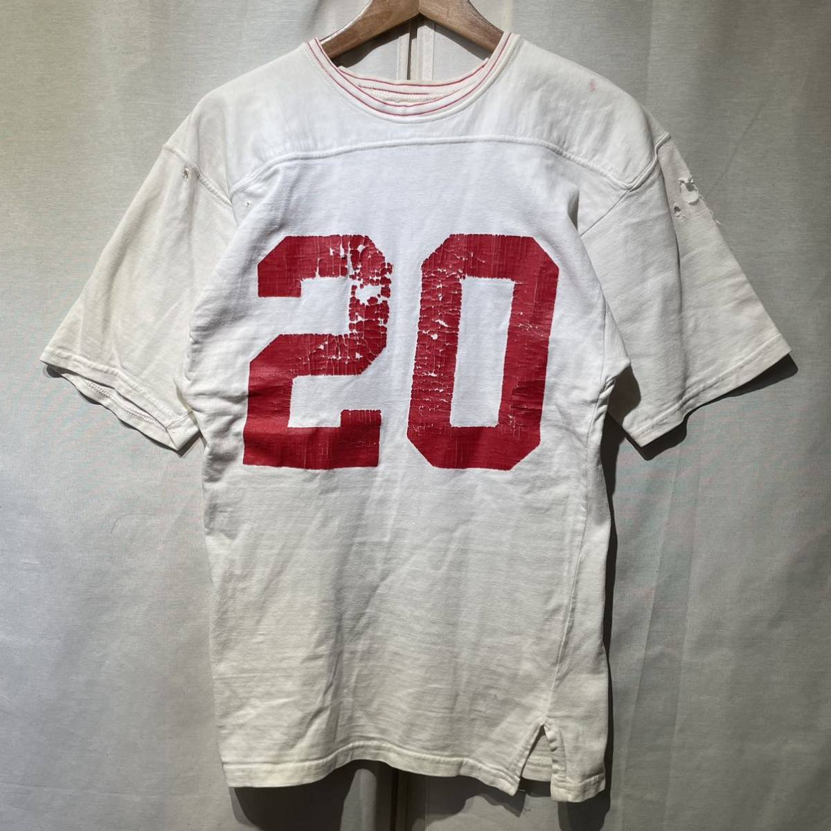 60s フットボールシャツ 綿100 USA製 両面プリント ヴィンテージ ナンバリング Tシャツ 70s champion