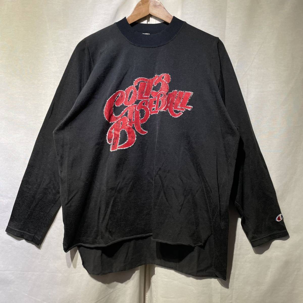 希少! 80s Champion ブラック XL ベースボールシャツ USA製 トリコタグ ヴィンテージ 黒 長袖 Tシャツ 70s 90s
