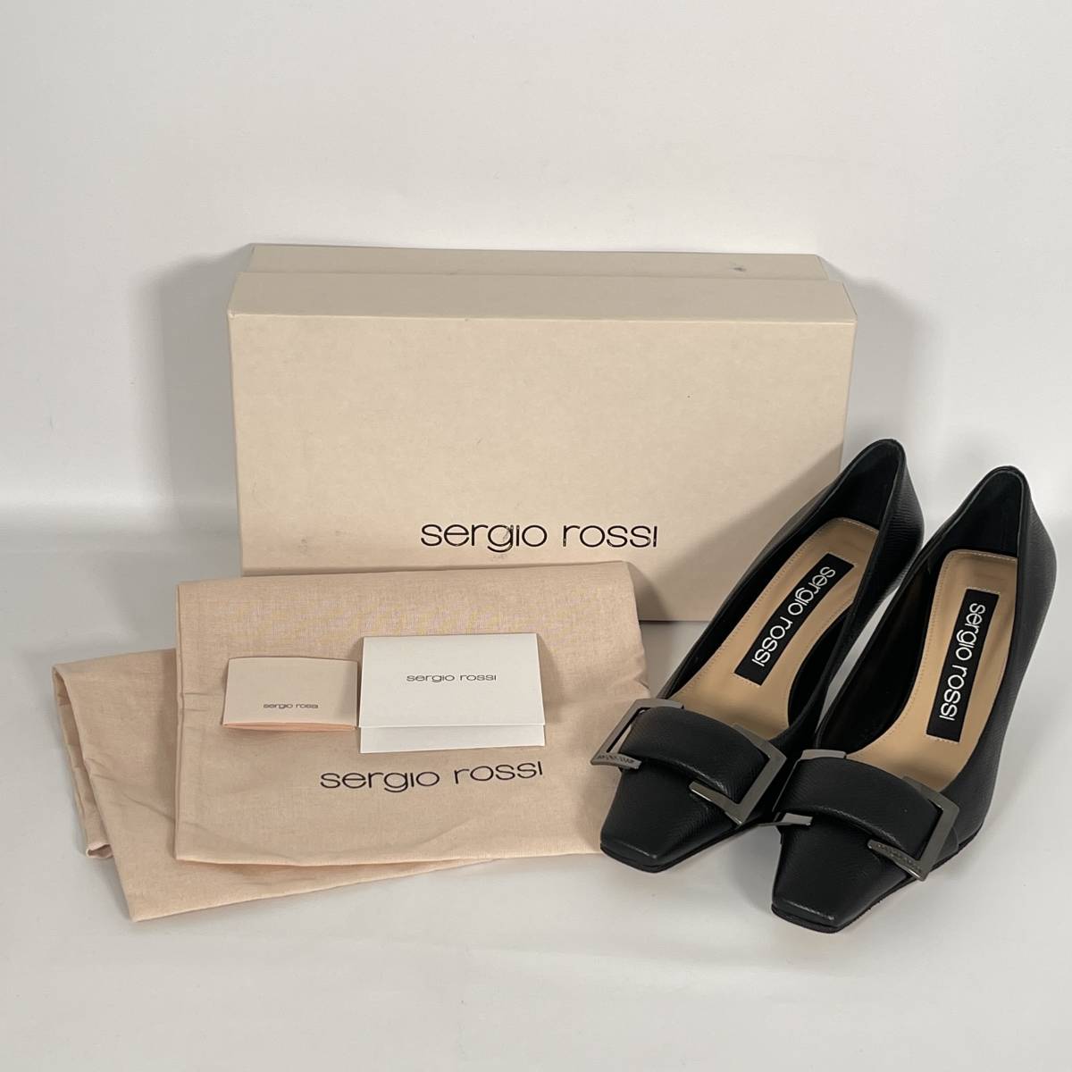 未使用品】SergioRossi セルジオロッシ バンプス バックル スクエア 黒