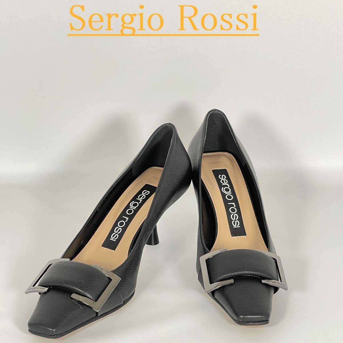 未使用品】SergioRossi セルジオロッシ バンプス バックル スクエア 黒