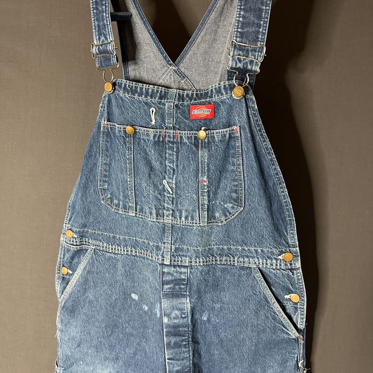 【MADE IN USA】90年代前期VINTAGE /ビンテージ (Dickies/ディッキーズ )デニムオーバーオールW38インチ　23.04.15_シミあり