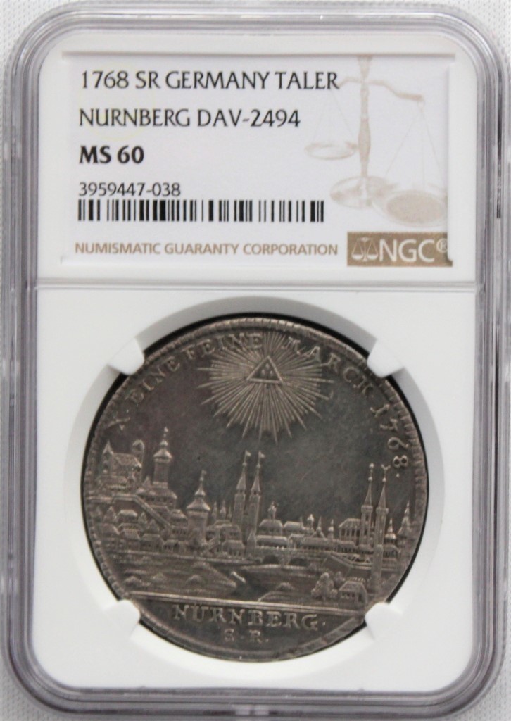 1768年 ドイツ ニュルンベルク 都市景観 ターラー 銀貨 NGC MS60_画像2