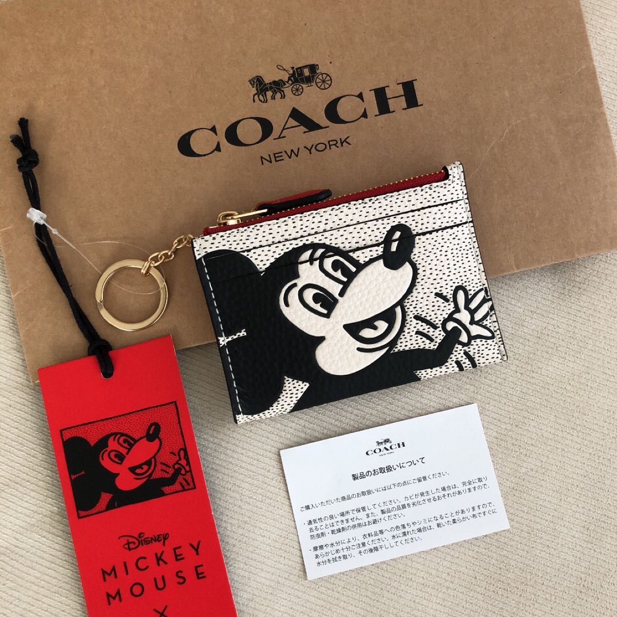 新品 COACH コーチ ミッキー コラボ レザー コイン パス IDケース