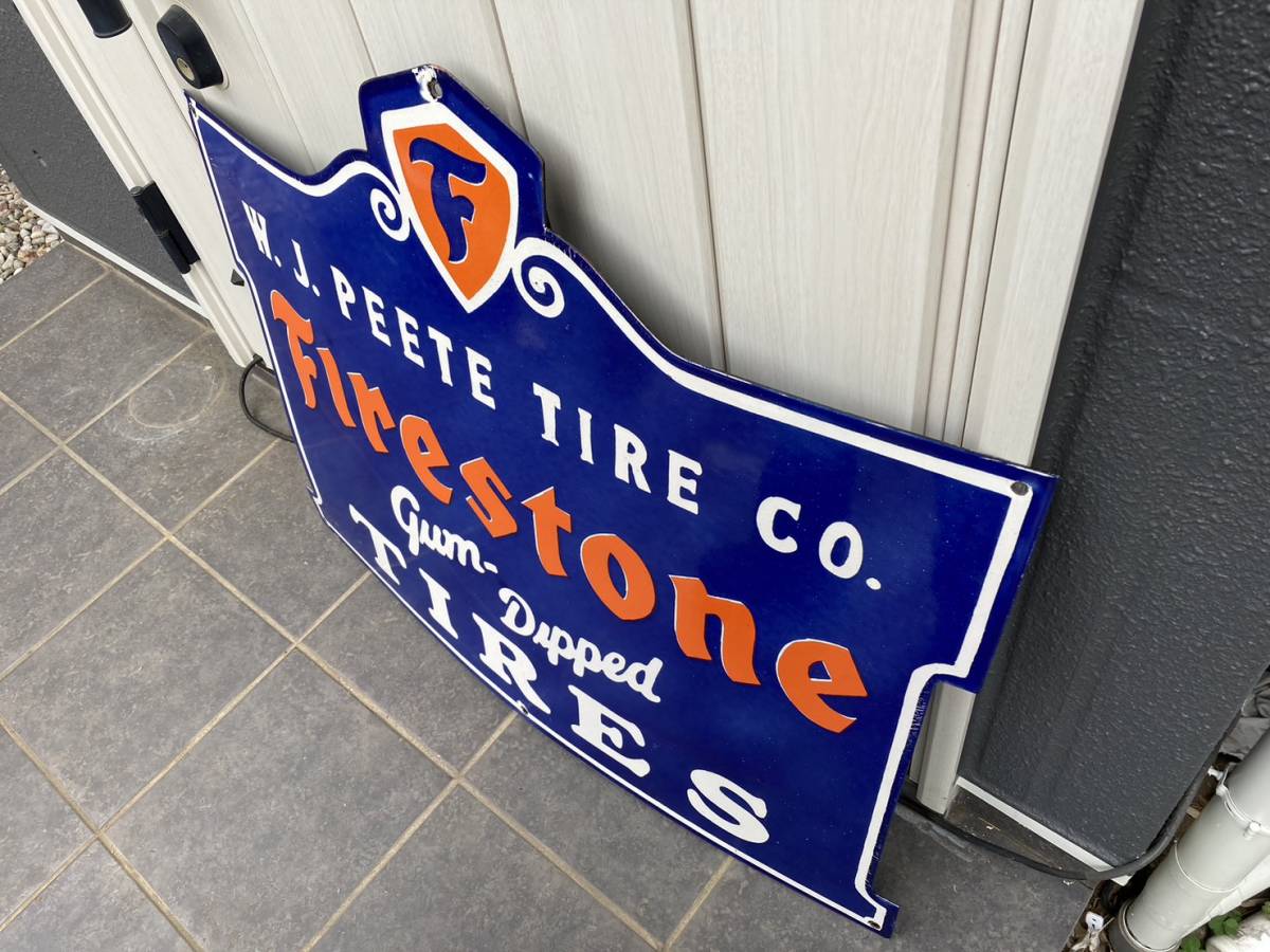 ビンテージ 大型 看板 Firestone ファイヤーストーン 幅91cm / ホーロー看板 アンティーク アメリカ 世田谷ベース_画像8