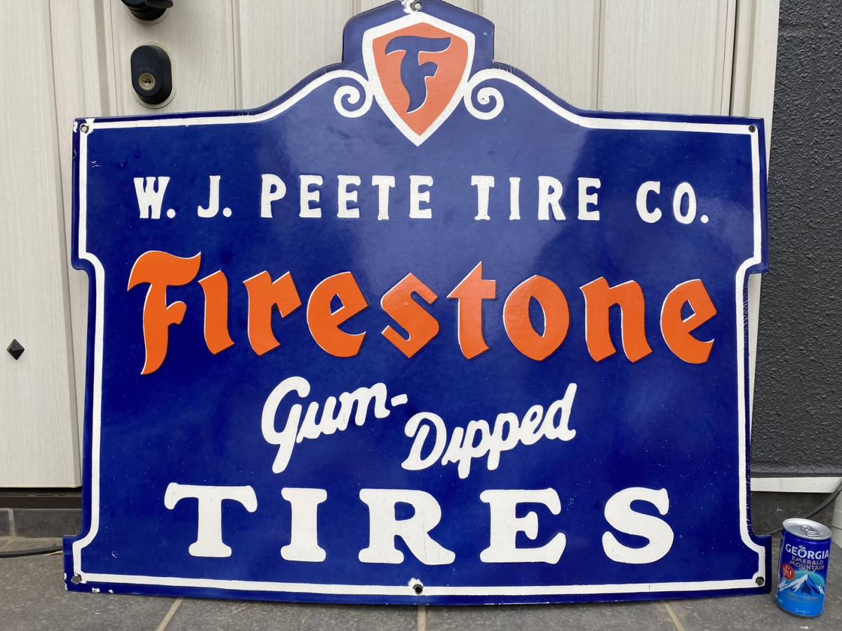 ビンテージ 大型 看板 Firestone ファイヤーストーン 幅91cm / ホーロー看板 アンティーク アメリカ 世田谷ベース_画像1