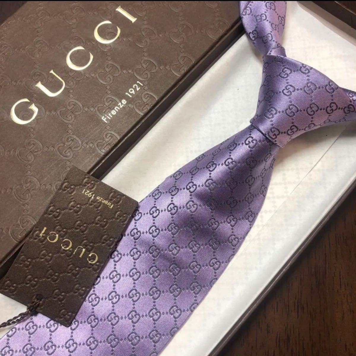 未使用 GUCCI グッチ ネクタイ 紫 GG柄 インターロッキングG 光沢・艶-