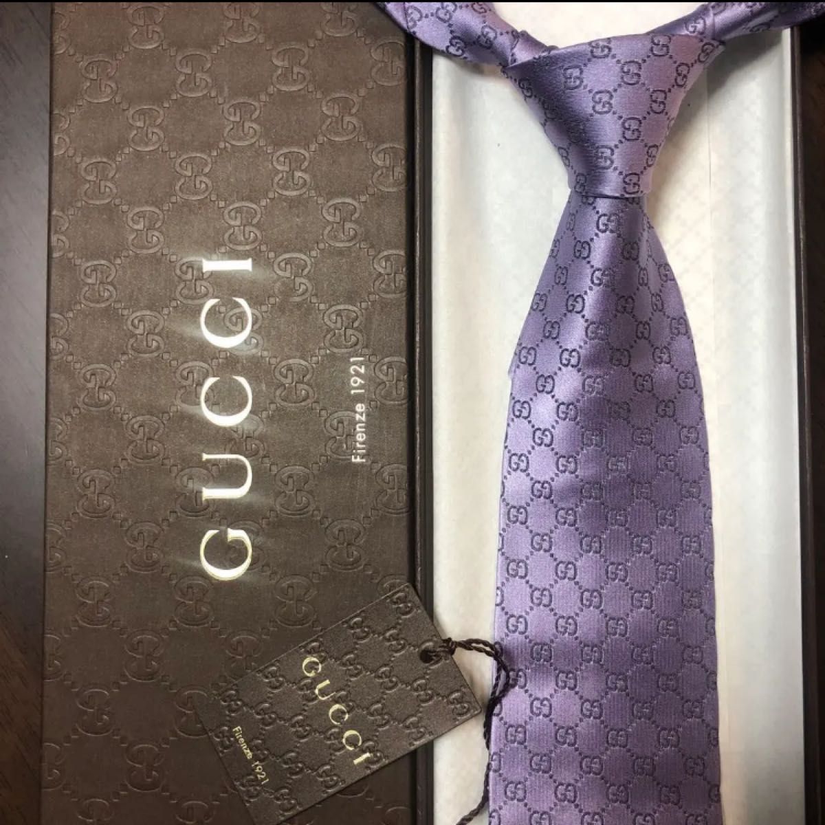 未使用 GUCCI グッチ ネクタイ 紫 GG柄 インターロッキングG 光沢・艶-