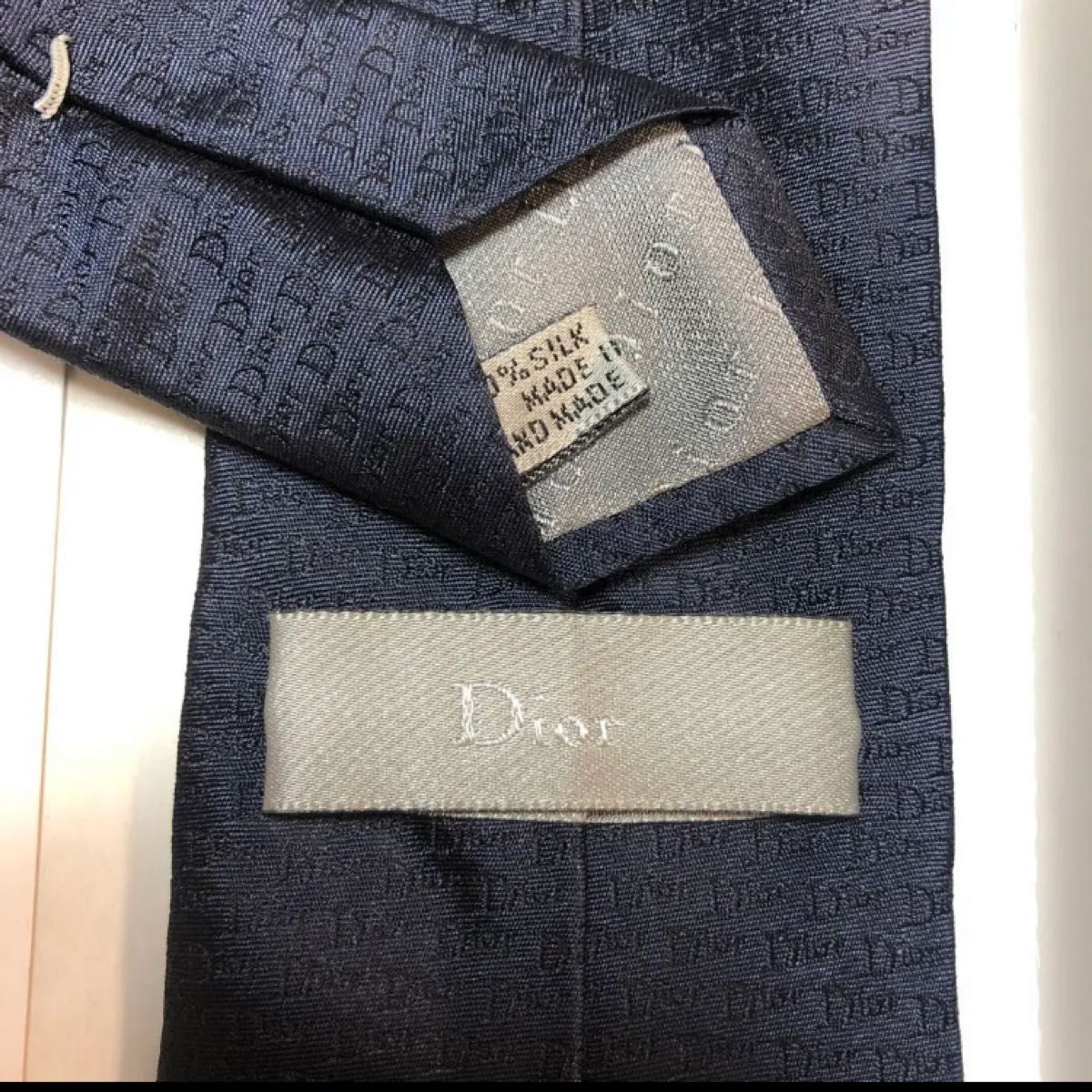 美品 Dior Homme ディオールオム ネクタイ ネイビー トロッター柄