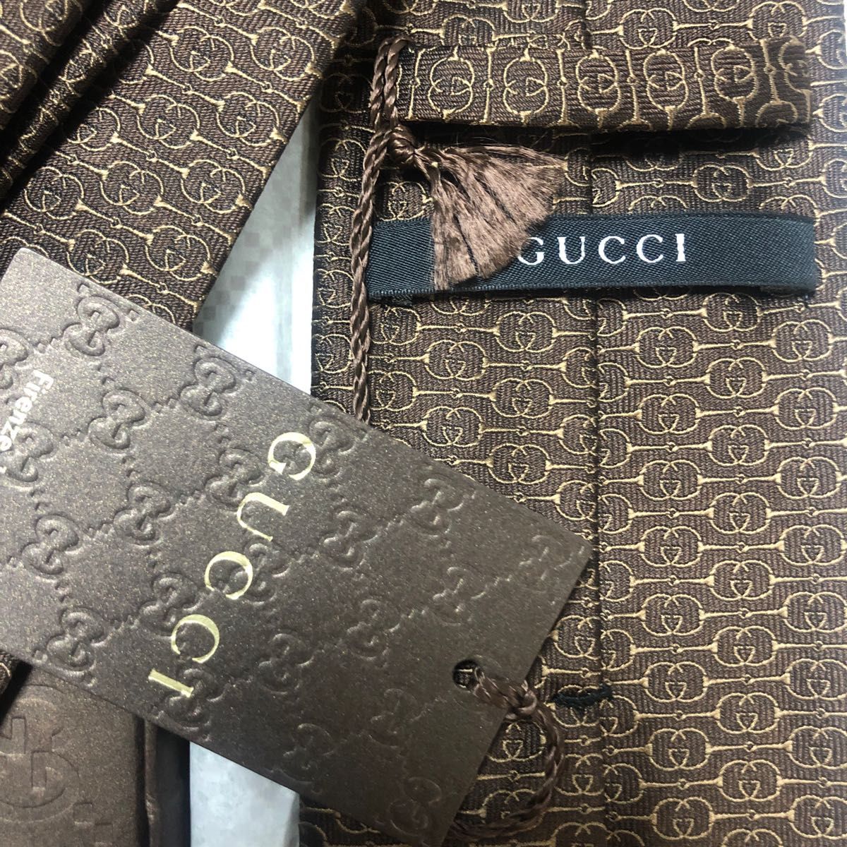 未使用タグ付 箱付ショッパー付 GUCCI グッチ ネクタイ 茶色 GG柄-