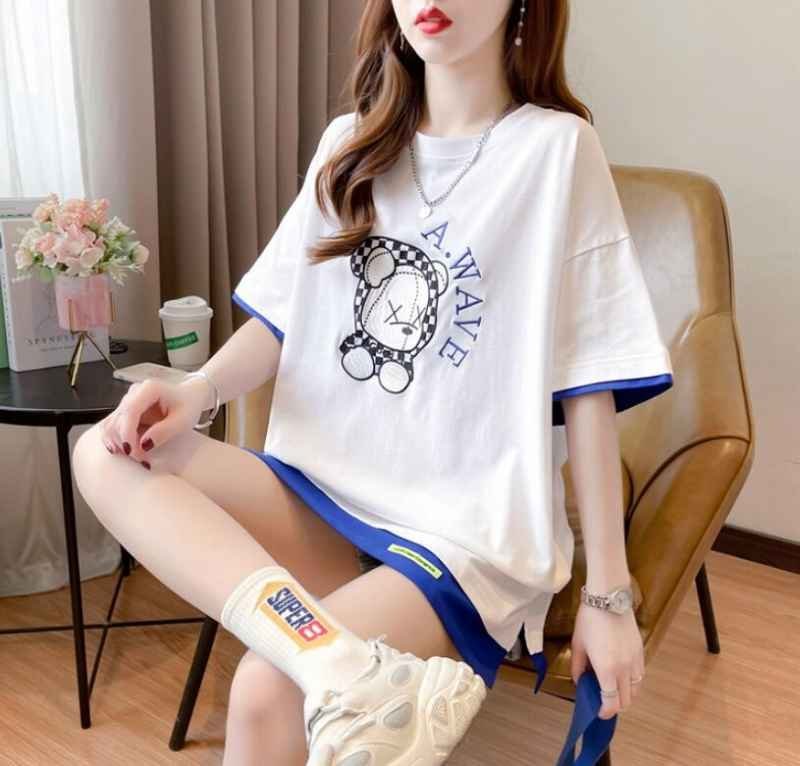 半袖Tシャツ ロング丈 韓国ファッション レディース 2XL ホワイト