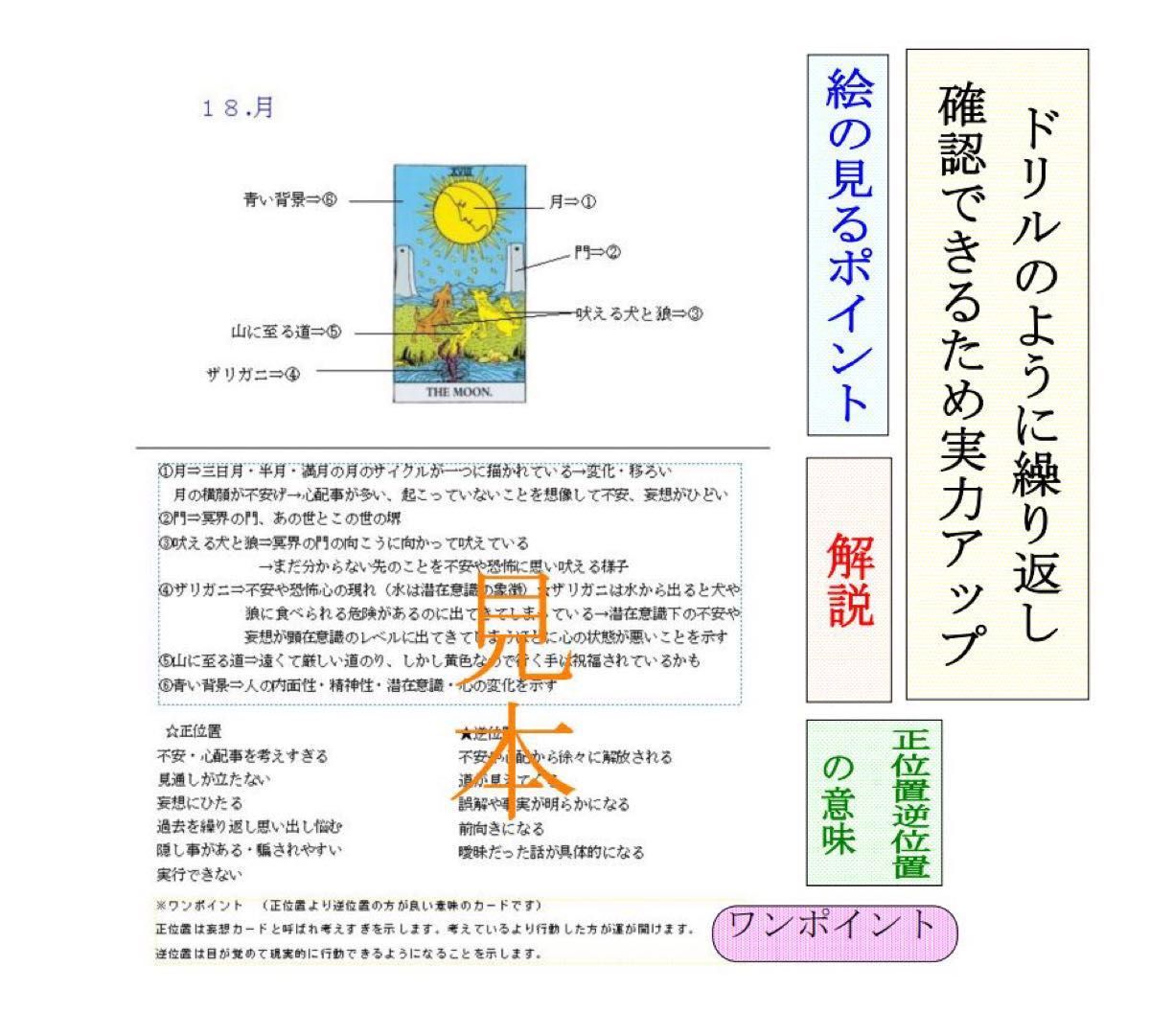 ④タロットカード78枚絵柄読み解き解説書占いオリジナルテキスト、独学本教材教科書鑑定教材恋愛占い仕事講座タロット占い鑑定学wq