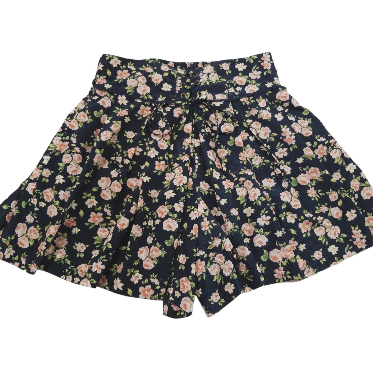 Y237[ beautiful goods ]OLIVE des OLIVE Olive des Olive short pants culotte back rubber M corresponding navy navy blue floral print total pattern ribbon attaching lovely 