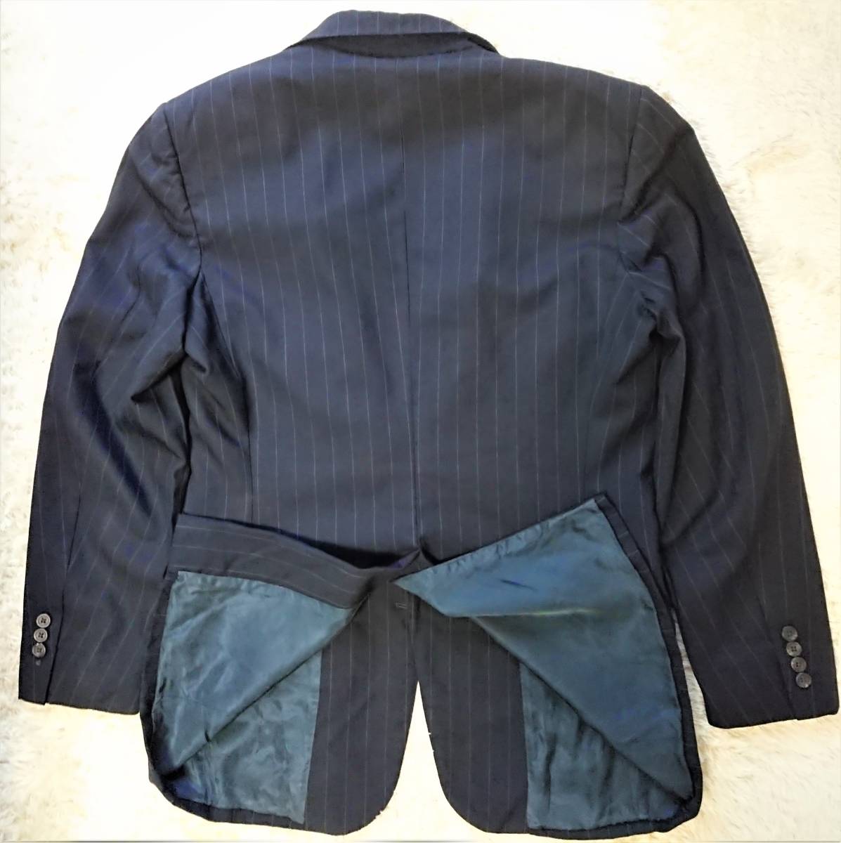 ポロバイラルフローレン 薫るヴィンテージ Polo by Ralph Lauren テーラードジャケット ストライプ ネイビー ウール L相当 米国製_画像10